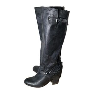 Randomm Black Tall Leather Riding Back Zip Womens Size 11 Wide Shaftcity Moto